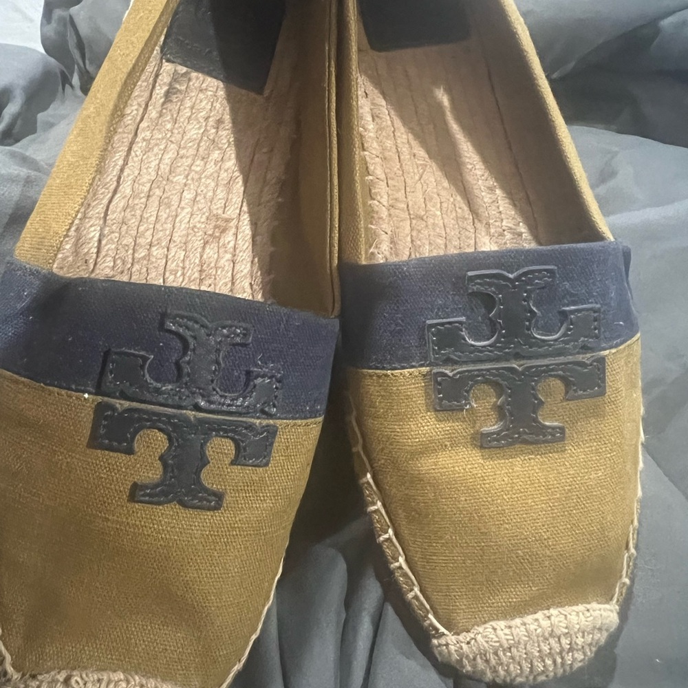 Tory Burch Navy and Tan Espadrilles